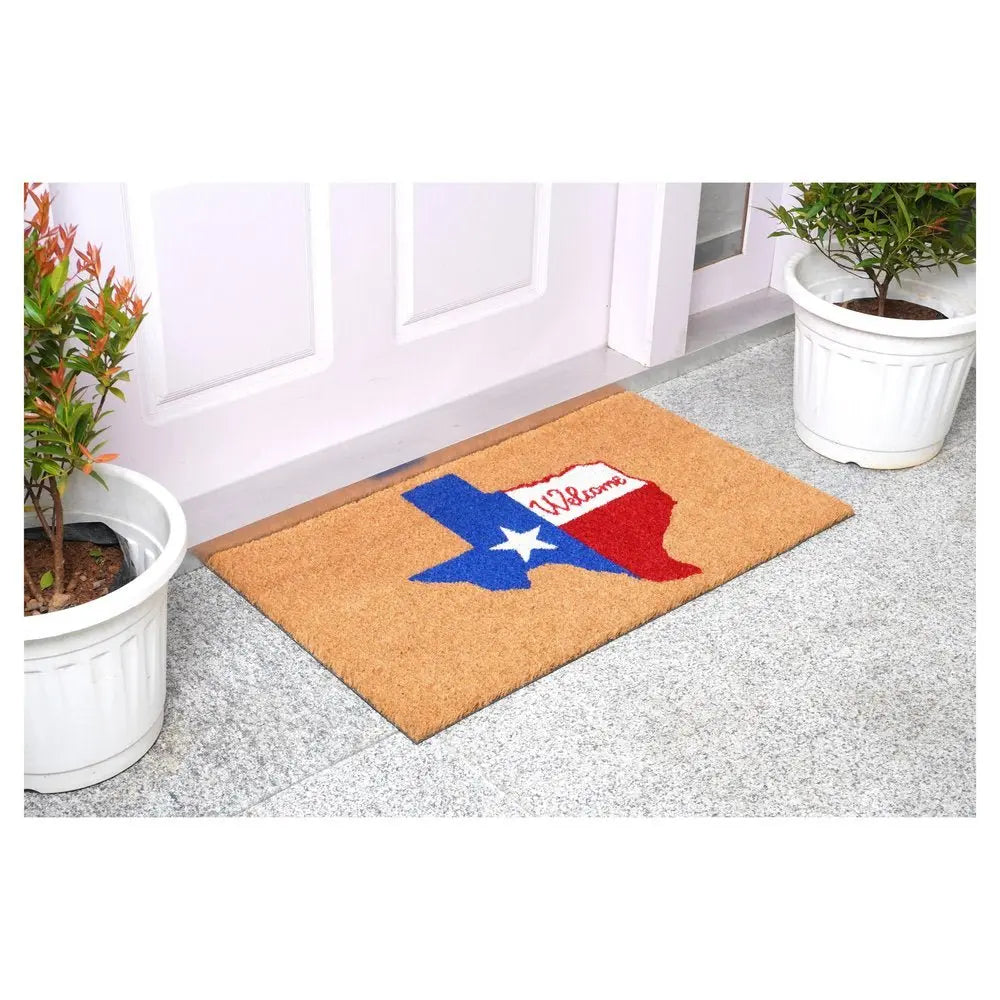 17" X 29" Natural Red White and Blue Coir Texas Outdoor Door Mat - NOBLE HOME INTERIORS