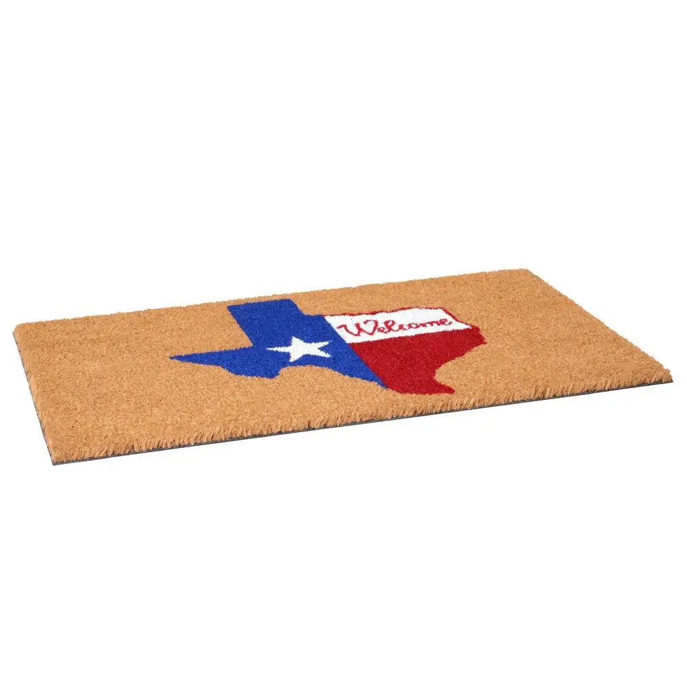 17" X 29" Natural Red White and Blue Coir Texas Outdoor Door Mat - NOBLE HOME INTERIORS