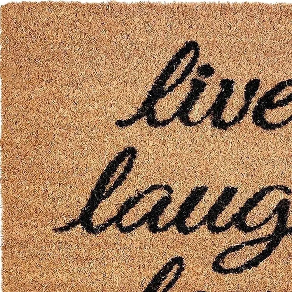 17" X 29" Natural Yellow And Black Floral Live Love Laugh Outdoor Coir Door Mat - NOBLE HOME INTERIORS