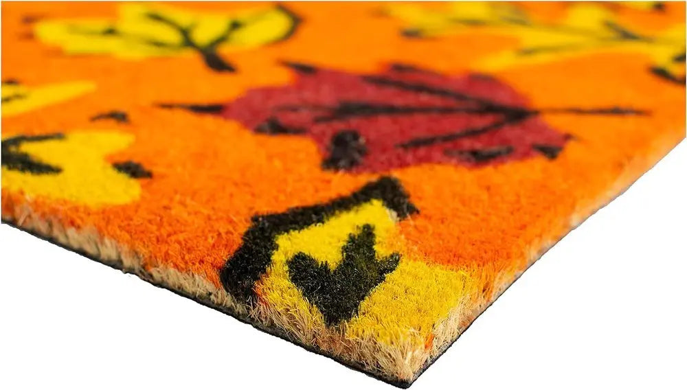 17" X 29" Orange Black and Yellow Coir Leaves Outdoor Fall Door Mat - NOBLE HOME INTERIORS