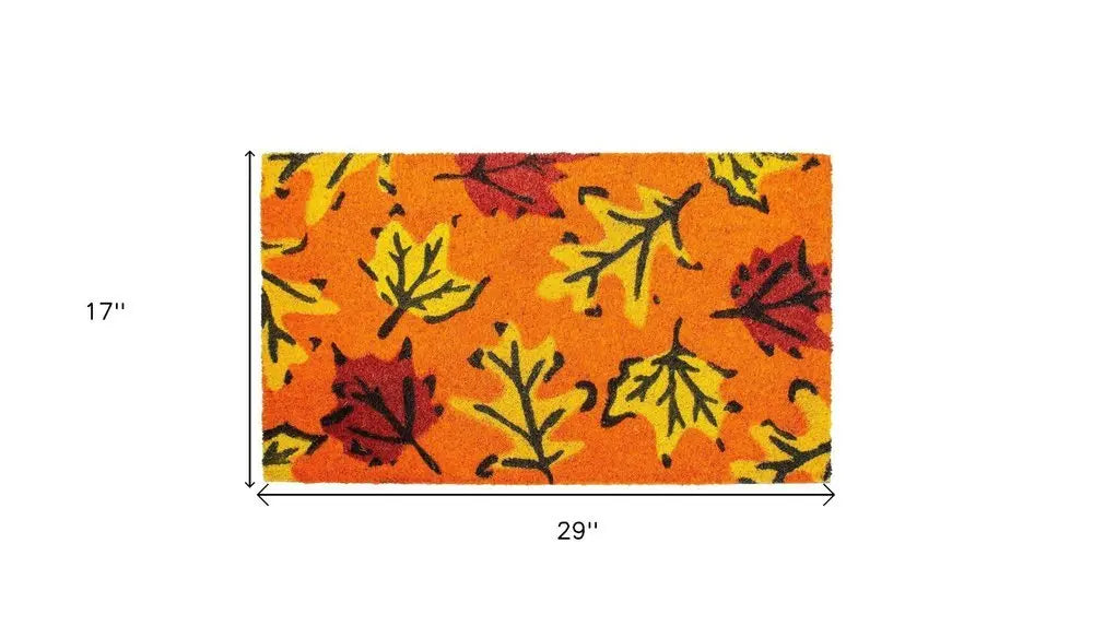 17" X 29" Orange Black and Yellow Coir Leaves Outdoor Fall Door Mat - NOBLE HOME INTERIORS