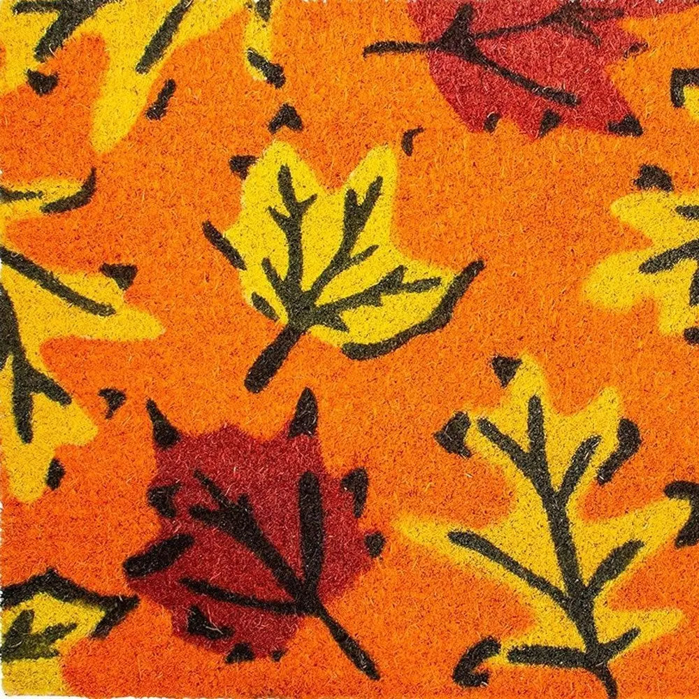 17" X 29" Orange Black and Yellow Coir Leaves Outdoor Fall Door Mat - NOBLE HOME INTERIORS
