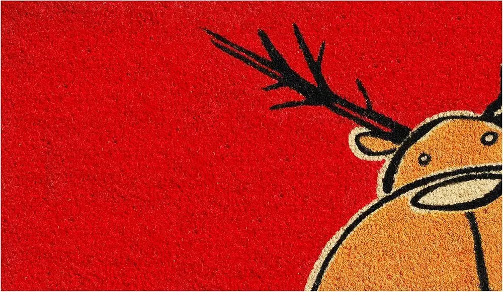 17" X 29" Red Brown And Black Christmas Outdoor Coir Door Mat - NOVA HOME FURNITURE