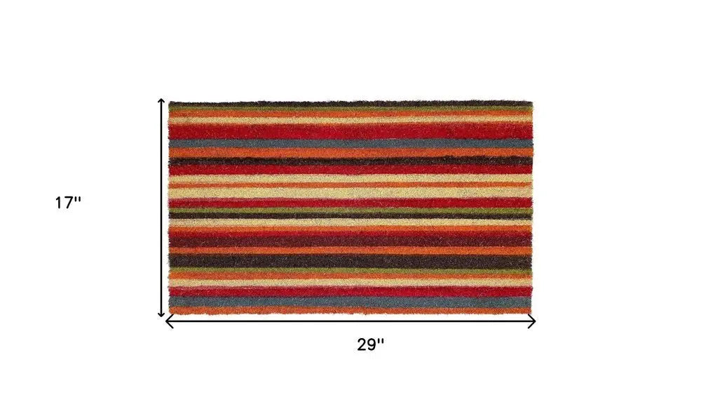 17" X 29" Red Orange and Natural Coir Striped Outdoor Door Mat - NOBLE HOME INTERIORS
