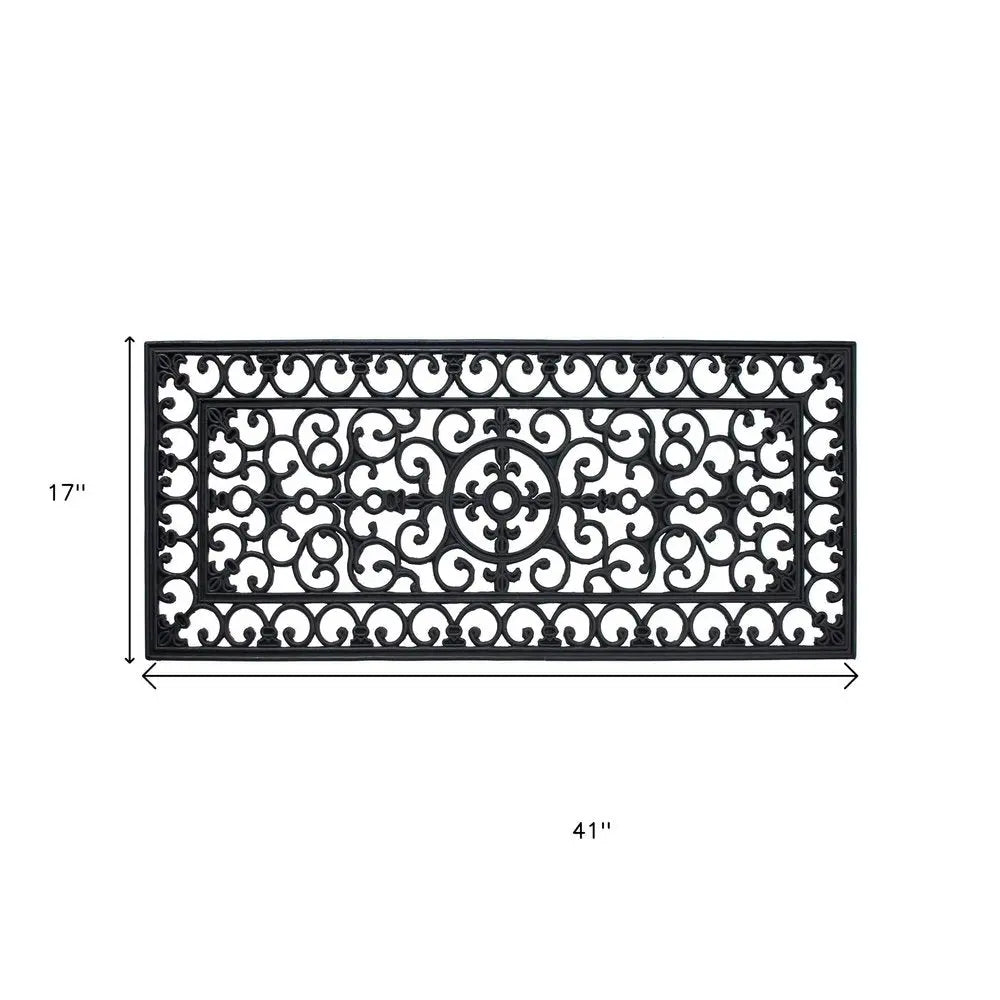 17" X 41" Black Scrollwork Outdoor Rubber Door Mat - NOBLE HOME INTERIORS