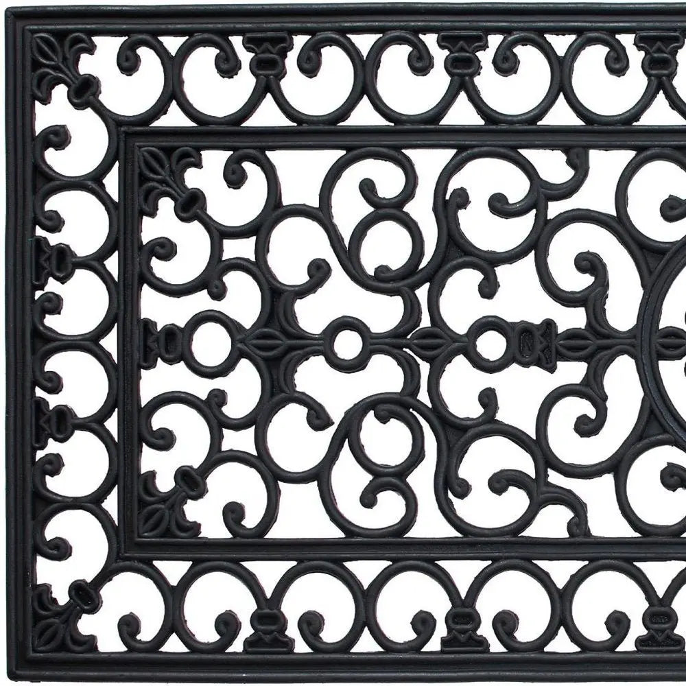 17" X 41" Black Scrollwork Outdoor Rubber Door Mat - NOBLE HOME INTERIORS