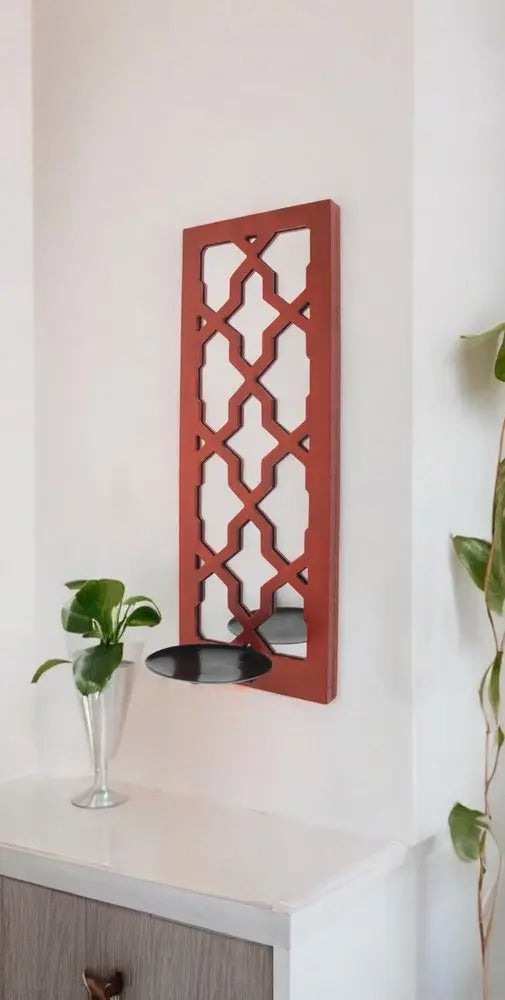 17 X 5 X 6 Red Mirrored - Candle Holder Sconce - NOBLE HOME INTERIORS