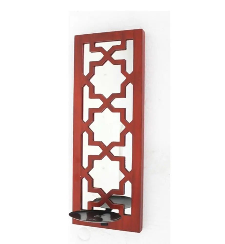 17" X 5" X 6" Red, Wooden Cross - Candle Holder Sconce - NOBLE HOME INTERIORS