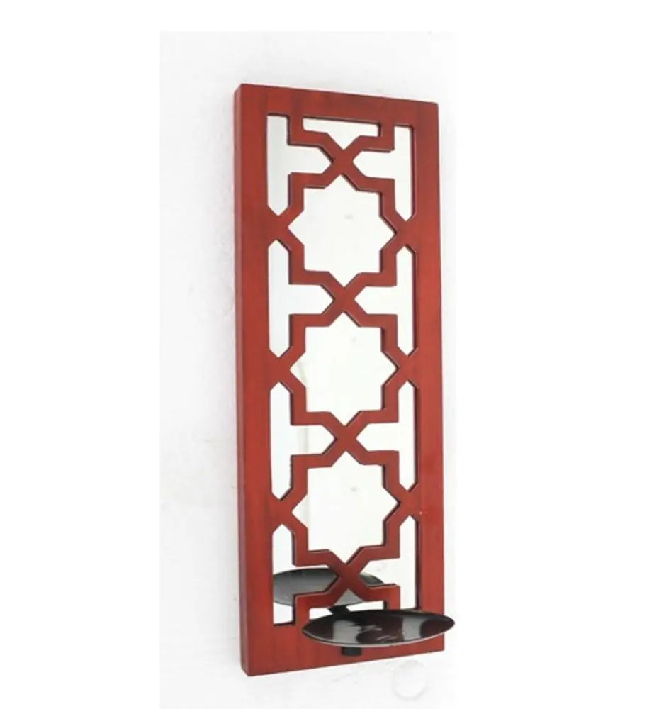 17" X 5" X 6" Red, Wooden Cross - Candle Holder Sconce - NOBLE HOME INTERIORS