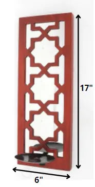 17" X 5" X 6" Red, Wooden Cross - Candle Holder Sconce - NOBLE HOME INTERIORS