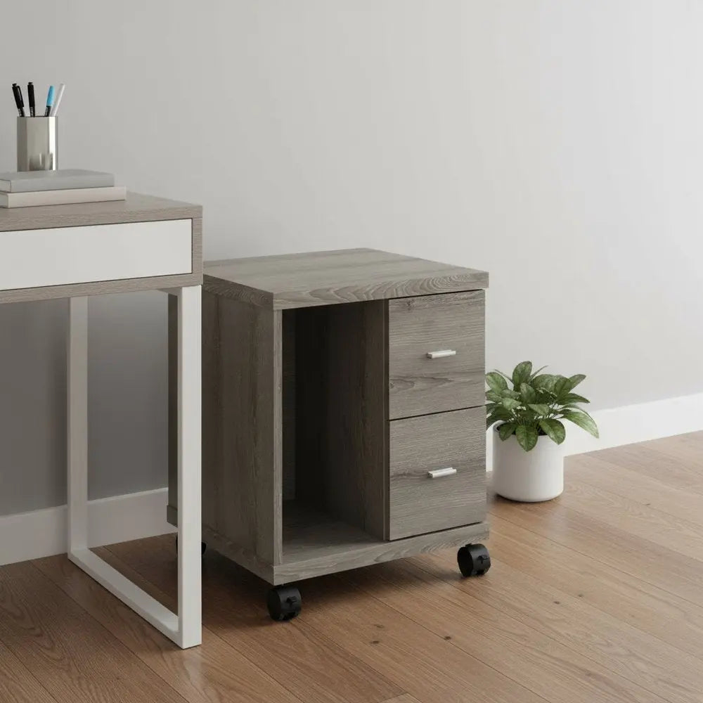 17.75" X 17.75" X 23" Dark Taupe Particle Board Hollow Core 2 Drawers Office Cabinet - NOBLE HOME INTERIORS