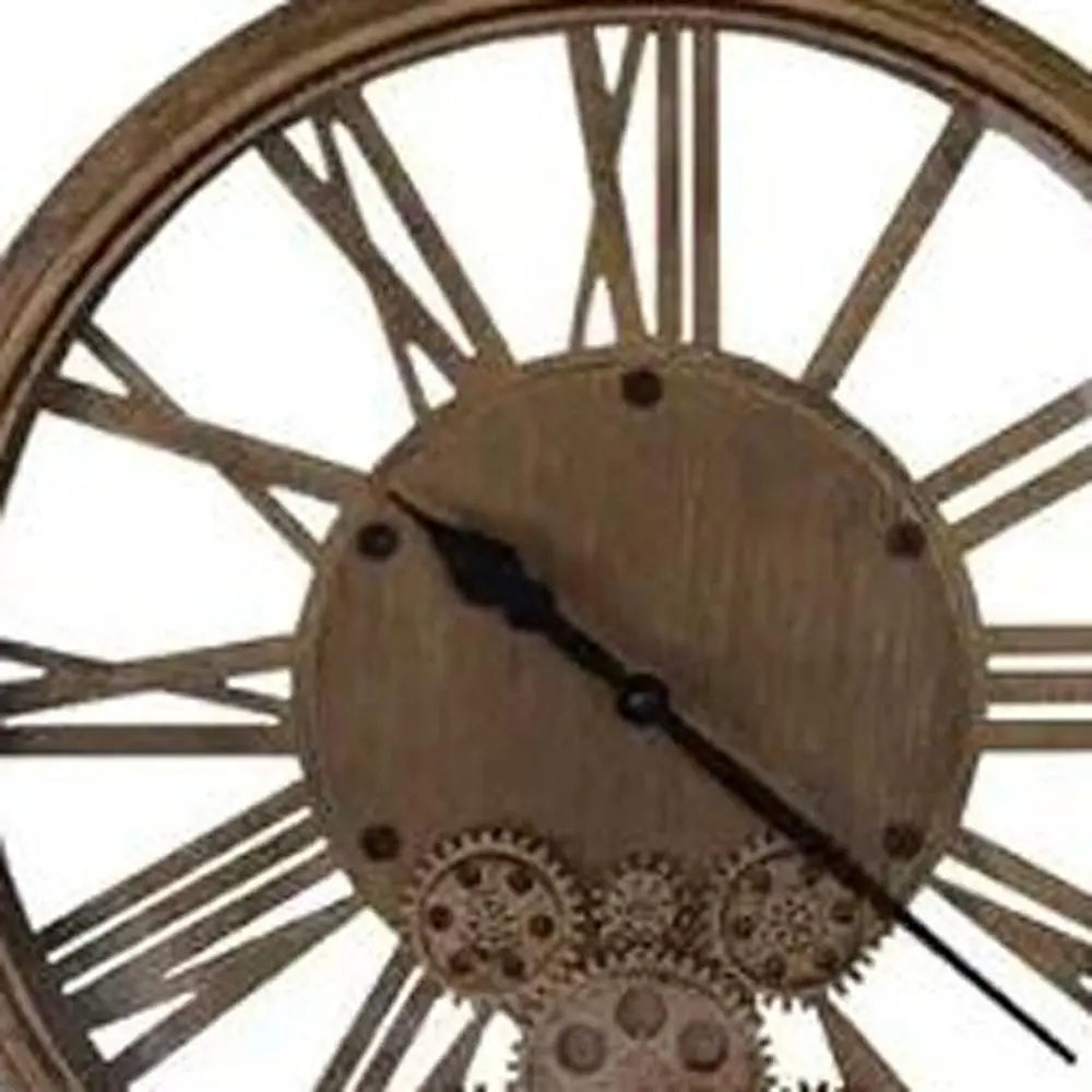 18" Antiqued Gold And Black Metal Silent Skeleton Exposed Gear Round Wall Clock - NOBLE HOME INTERIORS