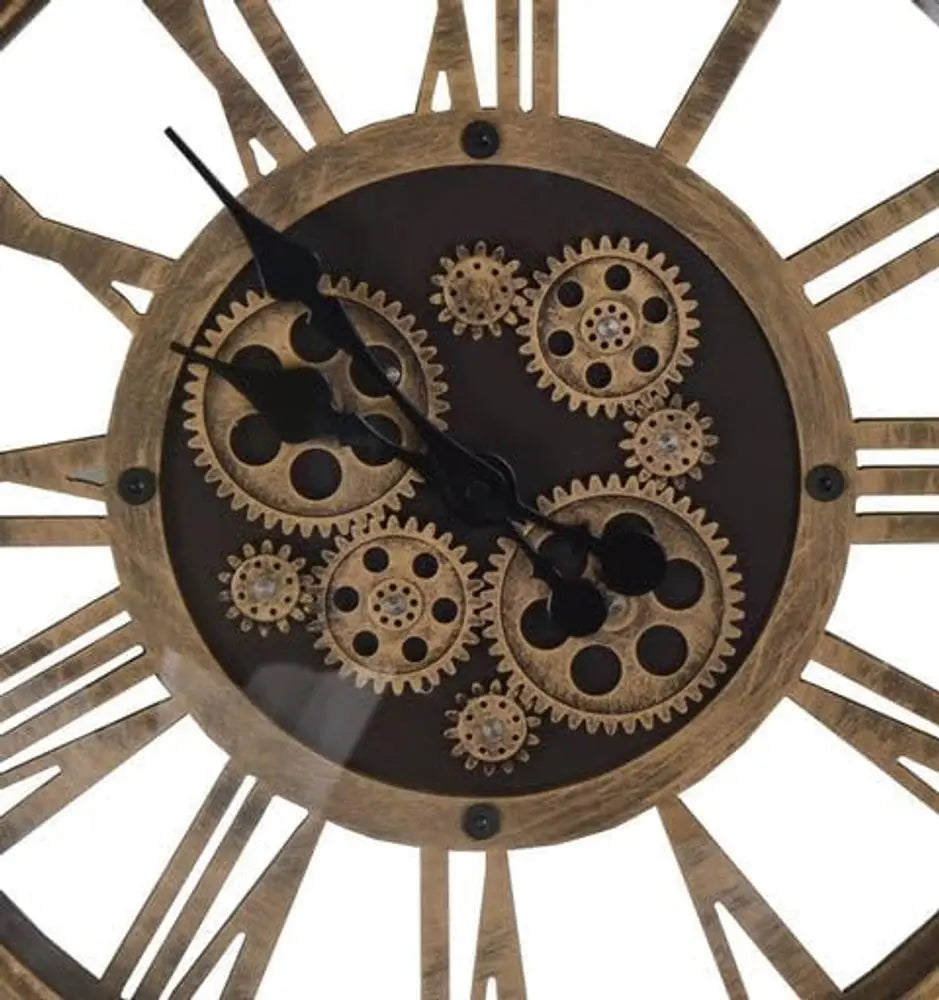 18" Antiqued Gold And Black Metal Silent Skeleton Exposed Gear Round Wall Clock - NOBLE HOME INTERIORS