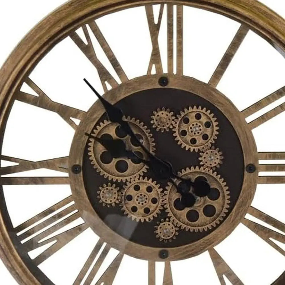 18" Antiqued Gold And Black Metal Silent Skeleton Exposed Gear Round Wall Clock - NOBLE HOME INTERIORS