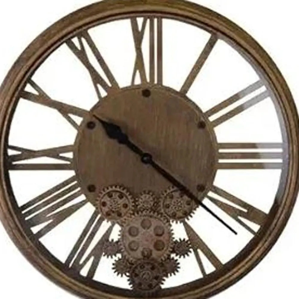 18" Antiqued Gold And Black Metal Silent Skeleton Exposed Gear Round Wall Clock - NOBLE HOME INTERIORS