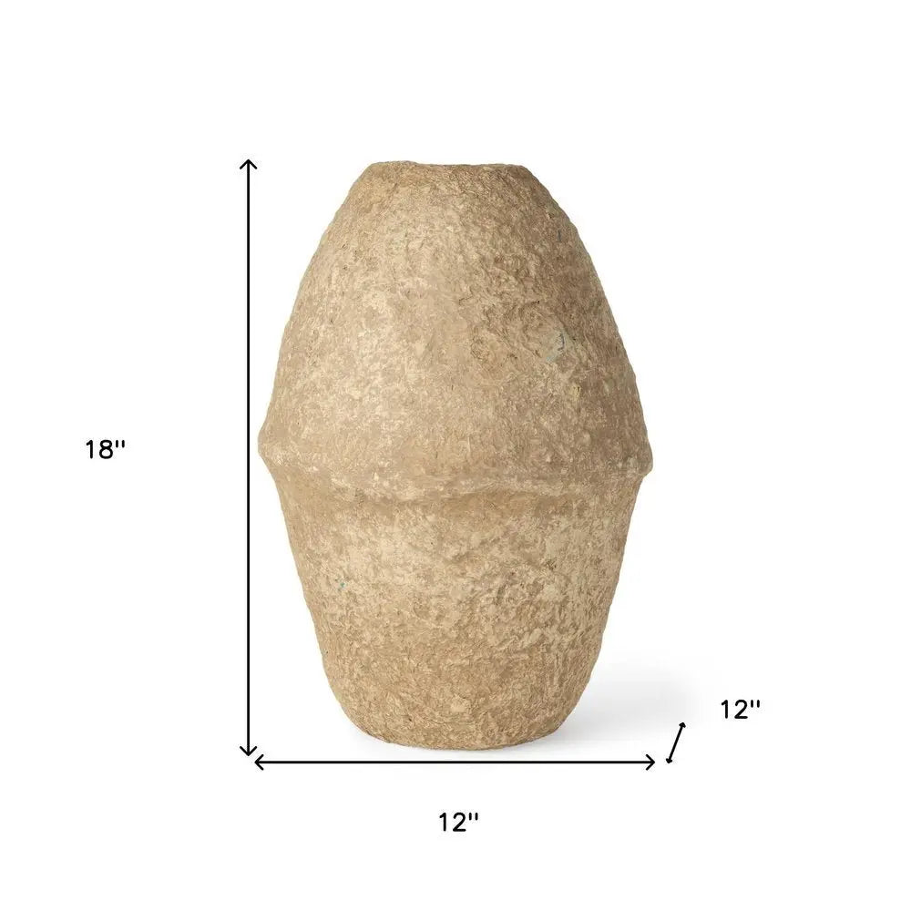 18" Beige Paper Mache Cylinder Table Vase - NOBLE HOME INTERIORS