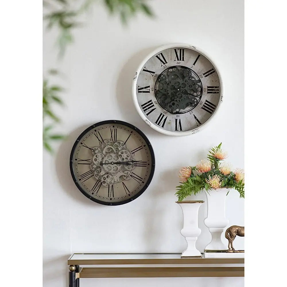 18" Black and Ivory Vintage Gear Industrial Wall Clock - NOBLE HOME INTERIORS