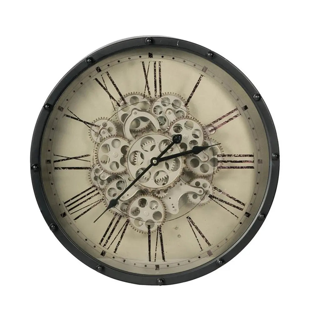 18" Black and Ivory Vintage Gear Industrial Wall Clock - NOBLE HOME INTERIORS