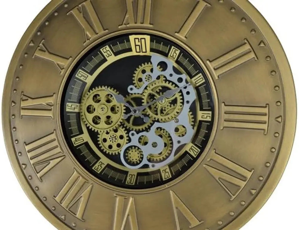 18" Black Gold And Silver Metal Silent Skeleton Exposed Gear Round Wall Clock - NOBLE HOME INTERIORS