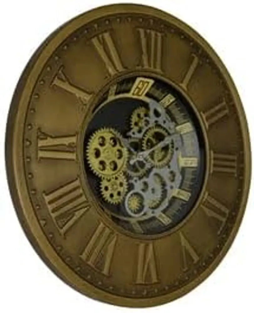 18" Black Gold And Silver Metal Silent Skeleton Exposed Gear Round Wall Clock - NOBLE HOME INTERIORS