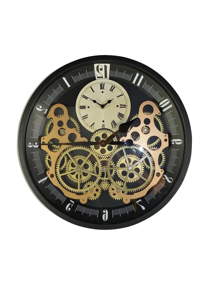 18" Black Gold And White Metal Silent Skeleton Exposed Gear Round Wall Clock HomeRoots