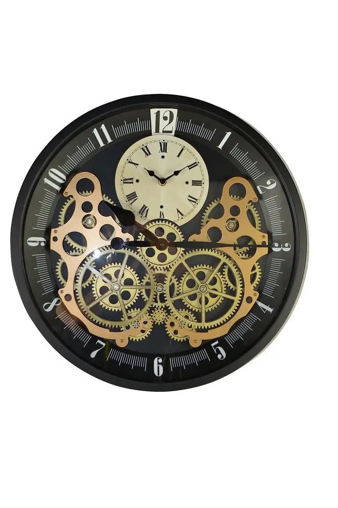 18" Black Gold And White Metal Silent Skeleton Exposed Gear Round Wall Clock HomeRoots