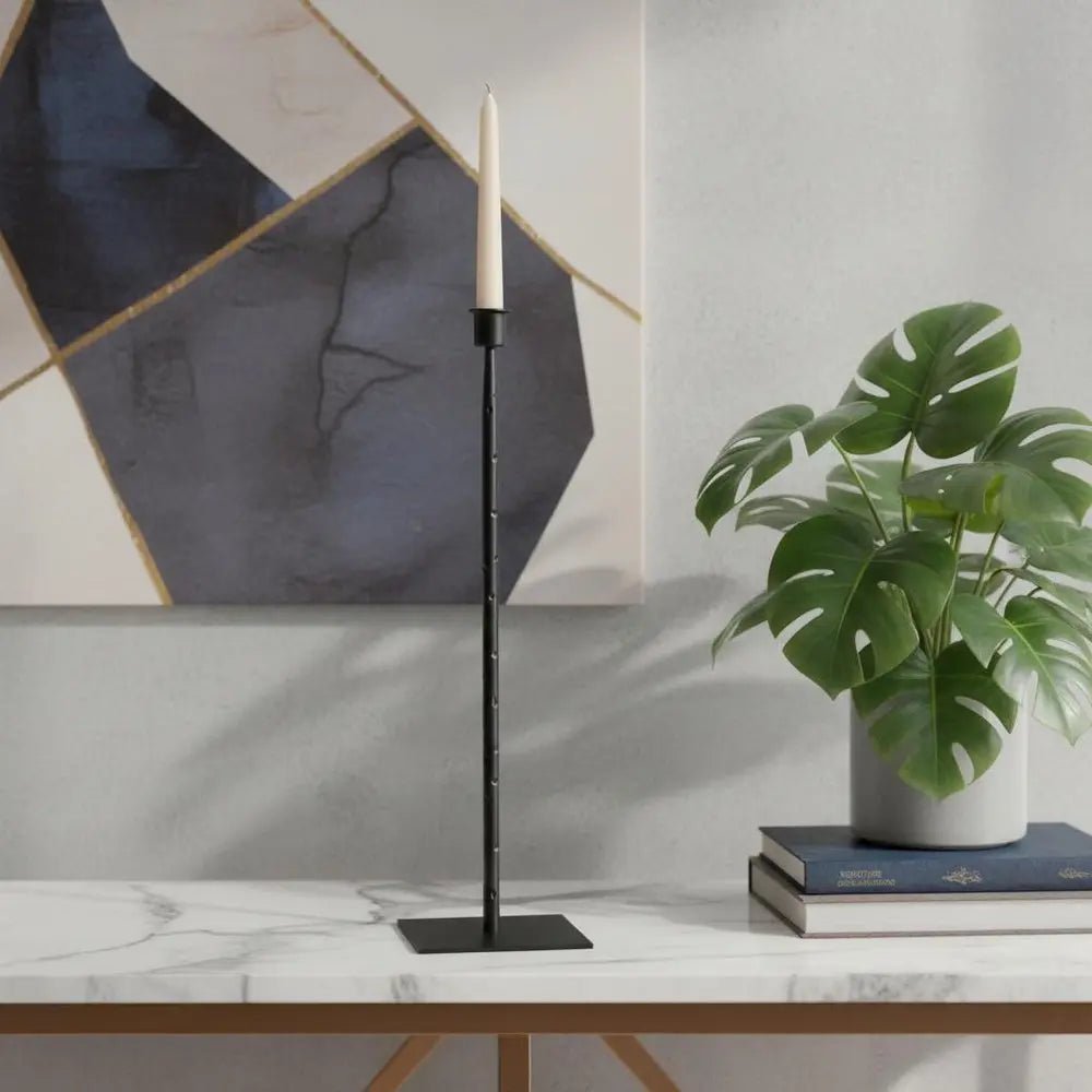 18" Black Metal Tabletop Taper Candlestick HomeRoots