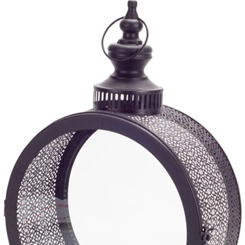 18" Black Ornate Metal Centerpiece Lantern Candle Holder - NOBLE HOME INTERIORS