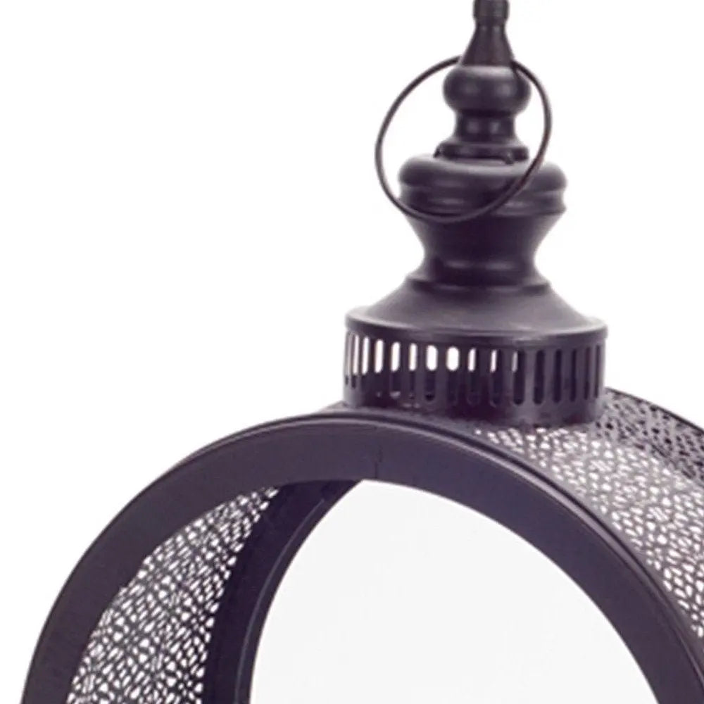 18" Black Ornate Metal Centerpiece Lantern Candle Holder - NOBLE HOME INTERIORS