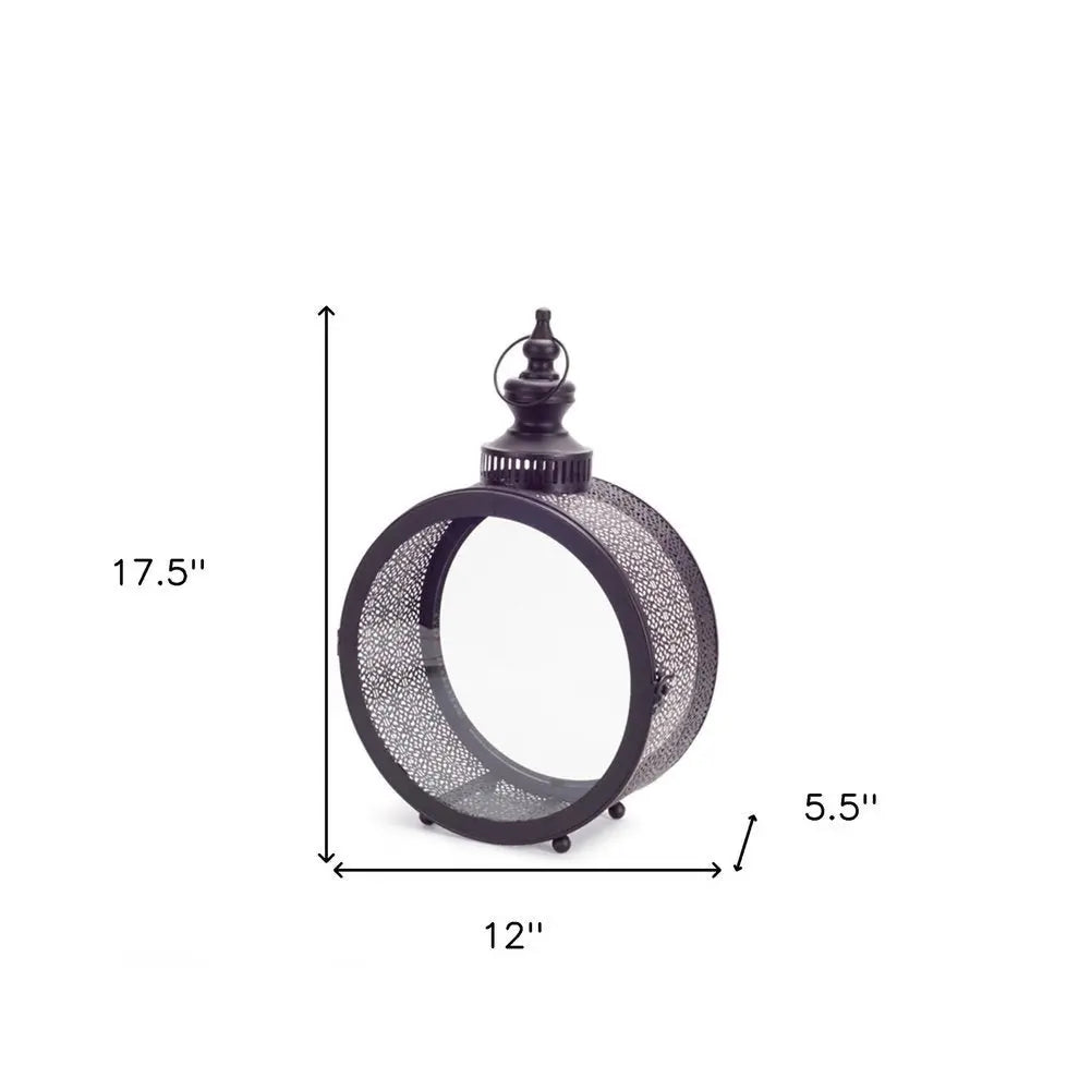 18" Black Ornate Metal Centerpiece Lantern Candle Holder - NOBLE HOME INTERIORS