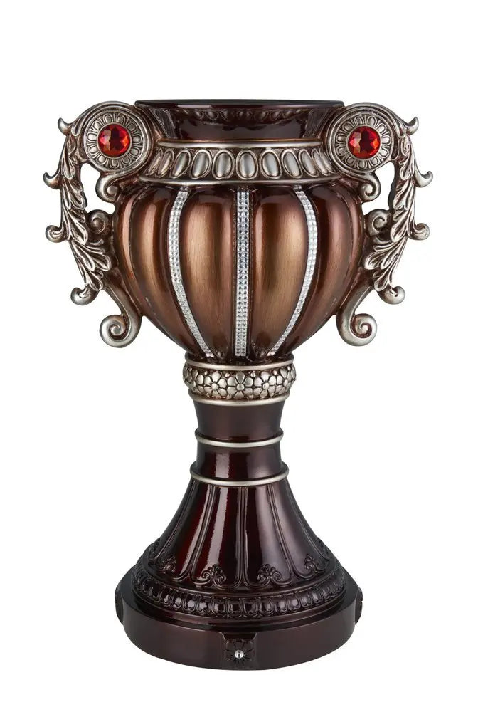18" Bronze and Silver Floral Urn Polyresin Table Vase With Stones - NOBLE HOME INTERIORS