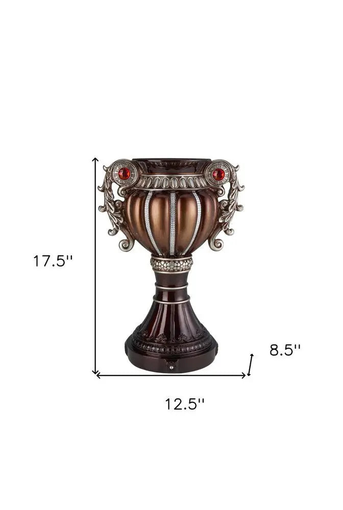 18" Bronze and Silver Floral Urn Polyresin Table Vase With Stones - NOBLE HOME INTERIORS