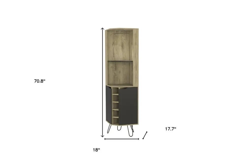 18" Brown and Black and Brown Corner Bar Cabinet With Eleven Shelves HomeRoots