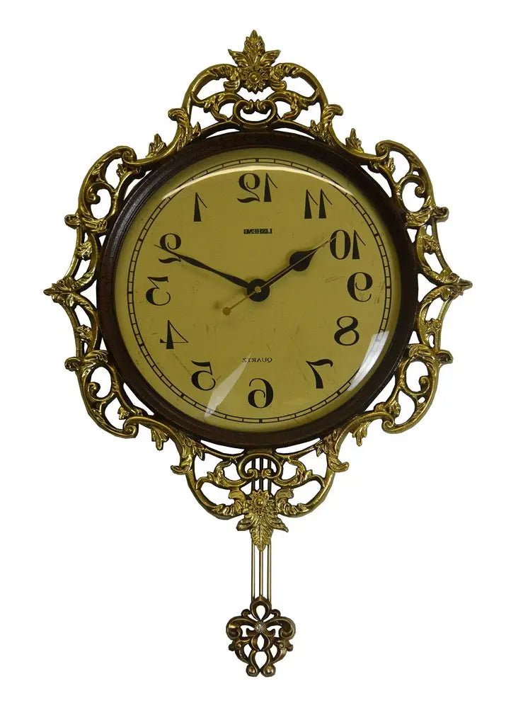 18" Brown Gold And Black Resin Silent Pendulum Ornate Round Wall Clock HomeRoots