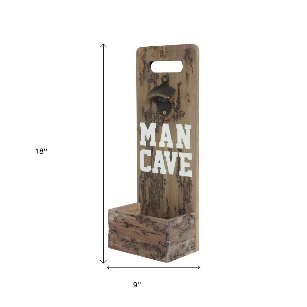 18" Brown Rustic Solid Wood Man Cave Bottle Cap Catcher Wall Decor - NOBLE HOME INTERIORS