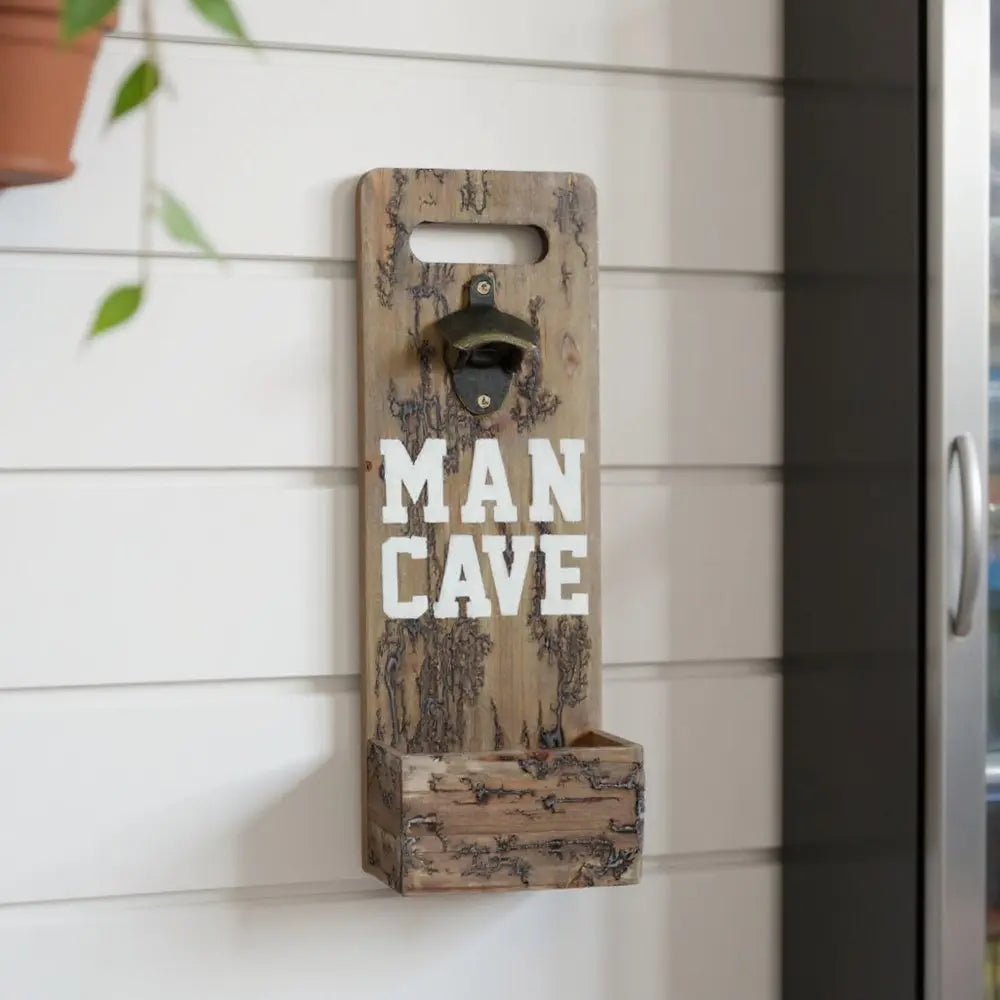 18" Brown Rustic Solid Wood Man Cave Bottle Cap Catcher Wall Decor - NOBLE HOME INTERIORS