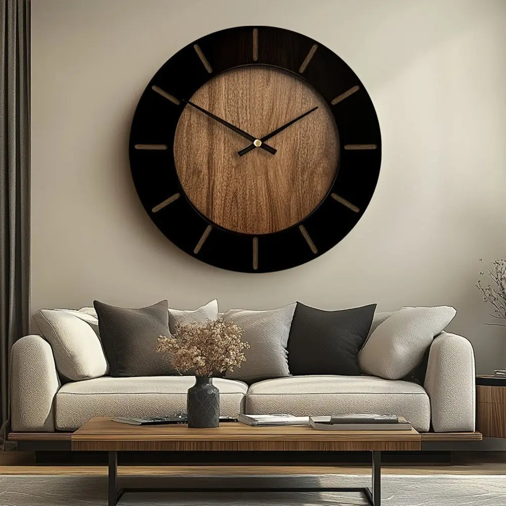 18" Brown Silent Analog Round Wall Clock - NOBLE HOME INTERIORS