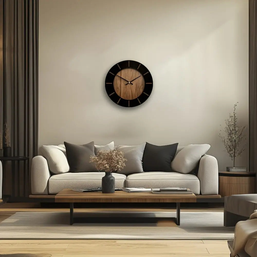 18" Brown Silent Analog Round Wall Clock - NOBLE HOME INTERIORS