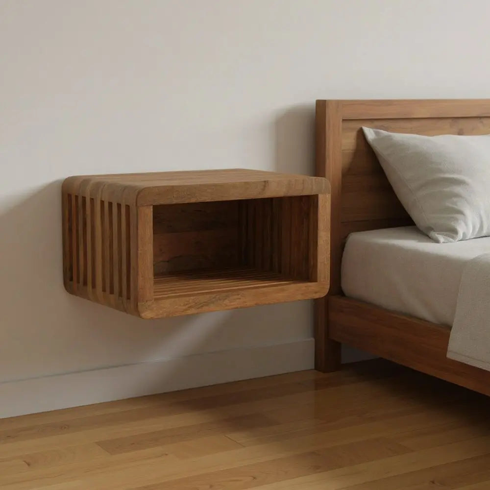 18" Brown Solid Wood Carved Geometric Floating Nightstand - NOBLE HOME INTERIORS