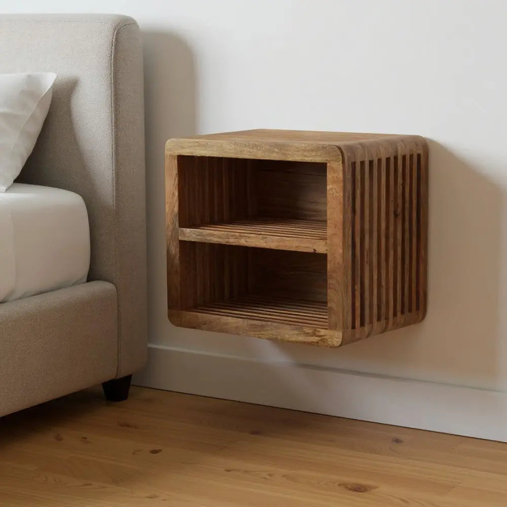 18" Brown Solid Wood Carved Geometric Floating Nightstand - NOBLE HOME INTERIORS