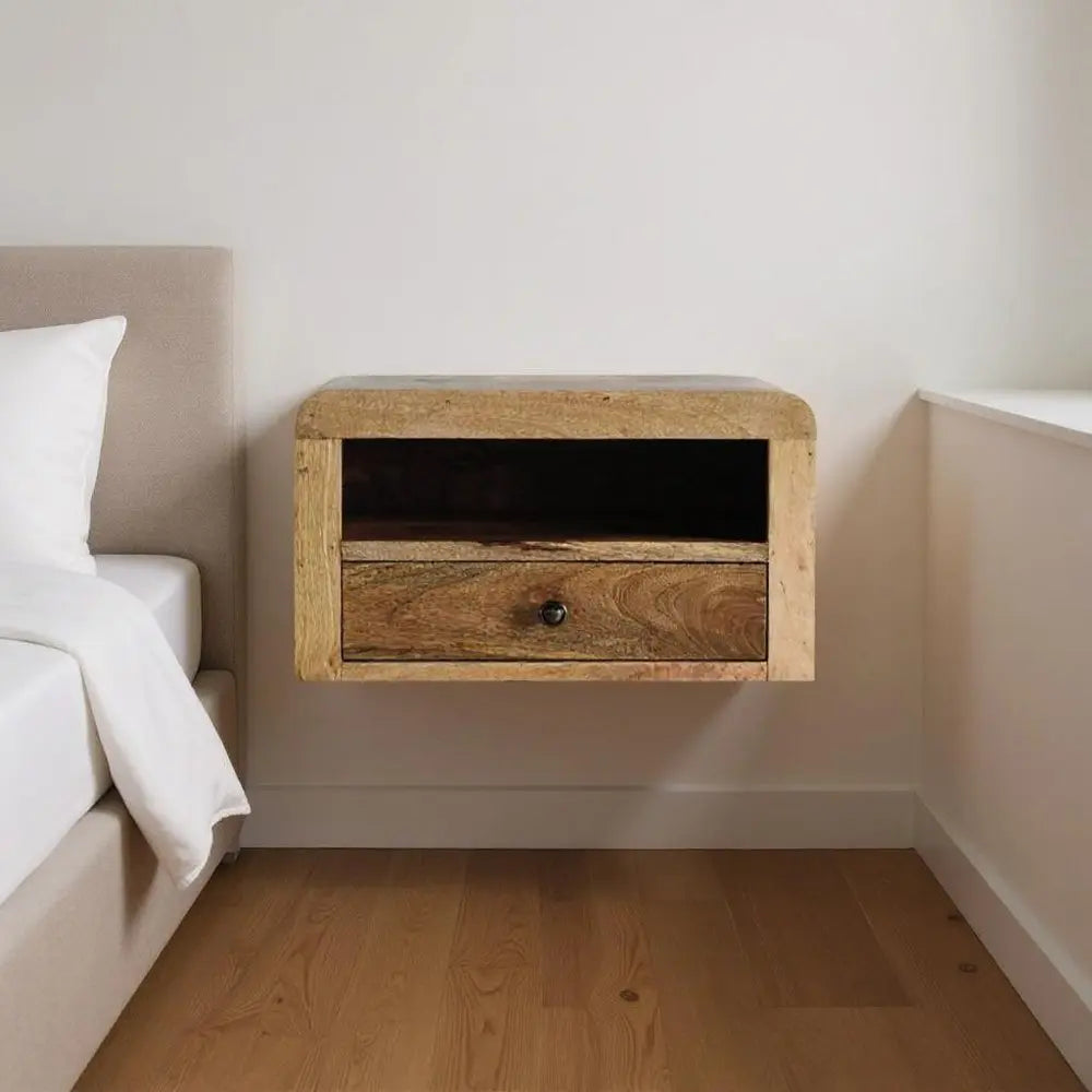 18" Brown Solid Wood One Drawer Floating Nightstand - NOBLE HOME INTERIORS