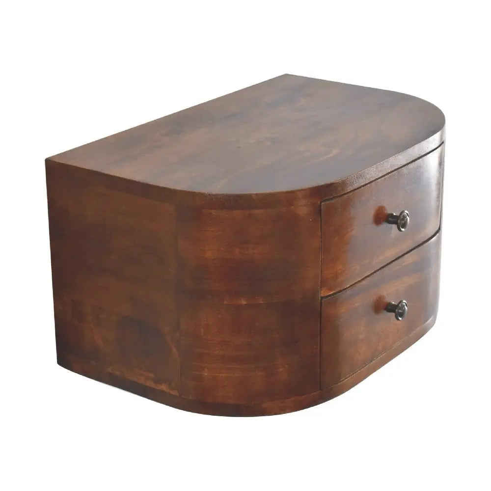 18" Brown Solid Wood Round Two Drawer Floating Nightstand - NOBLE HOME INTERIORS