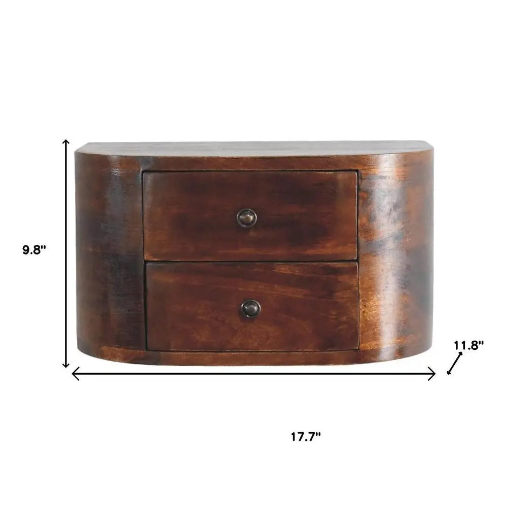 18" Brown Solid Wood Round Two Drawer Floating Nightstand - NOBLE HOME INTERIORS