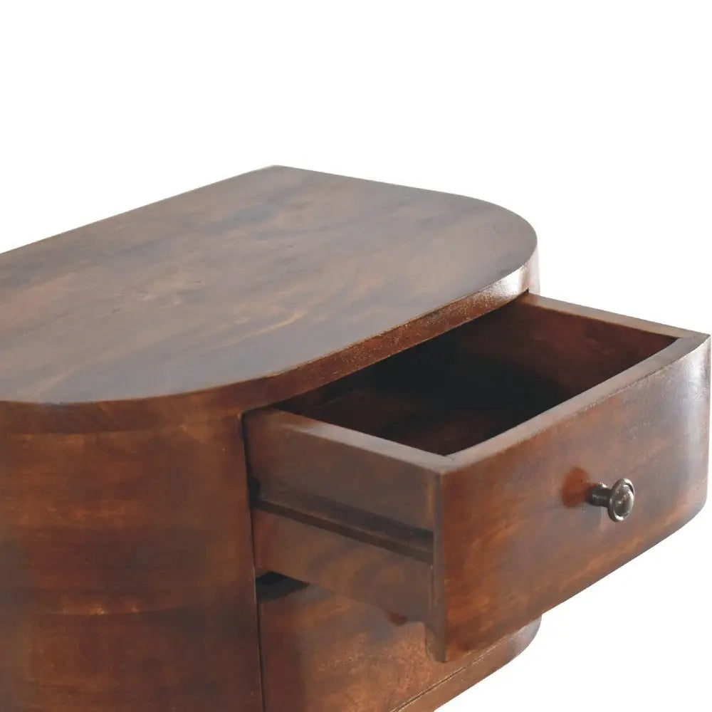 18" Brown Solid Wood Round Two Drawer Floating Nightstand - NOBLE HOME INTERIORS