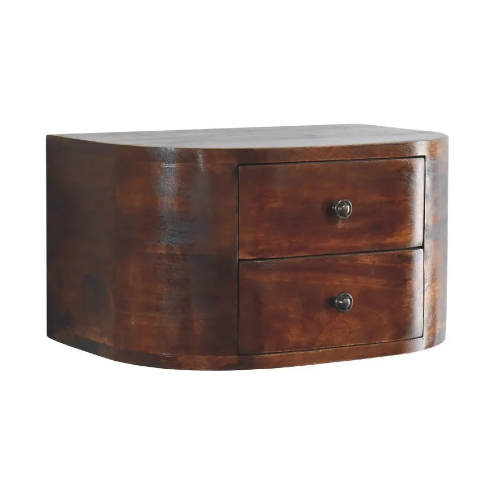 18" Brown Solid Wood Round Two Drawer Floating Nightstand - NOBLE HOME INTERIORS