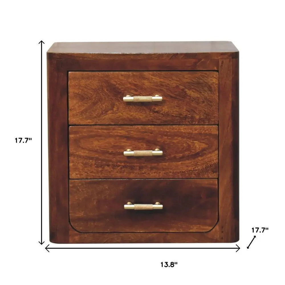 18" Brown Solid Wood Three Drawer Nightstand - NOBLE HOME INTERIORS