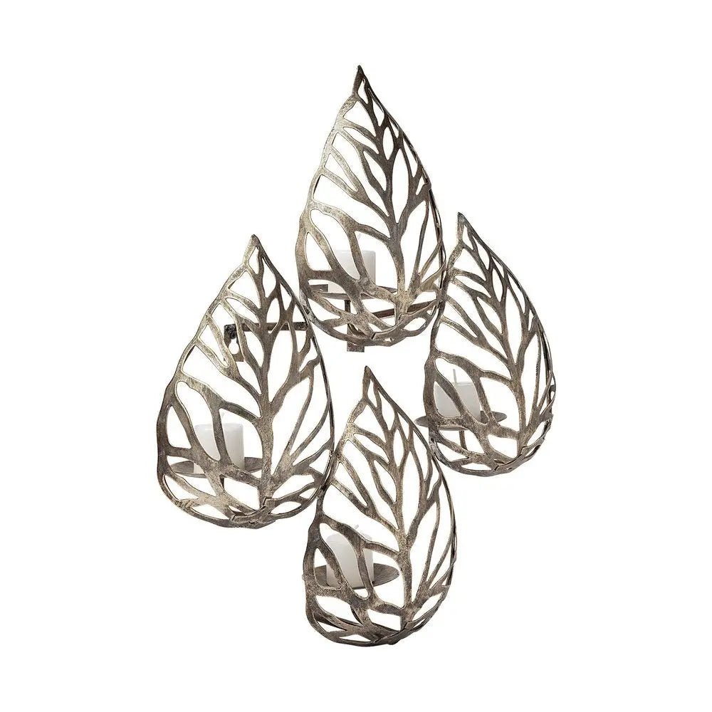 18" Champagne Distressed Botanical Leaf Metal Wall Sconce Candle Holder HomeRoots