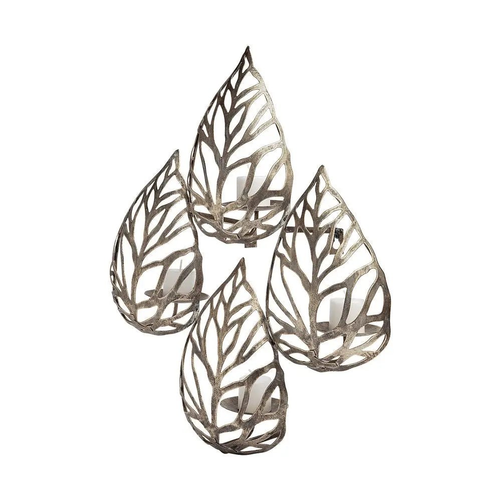 18" Champagne Distressed Botanical Leaf Metal Wall Sconce Candle Holder HomeRoots