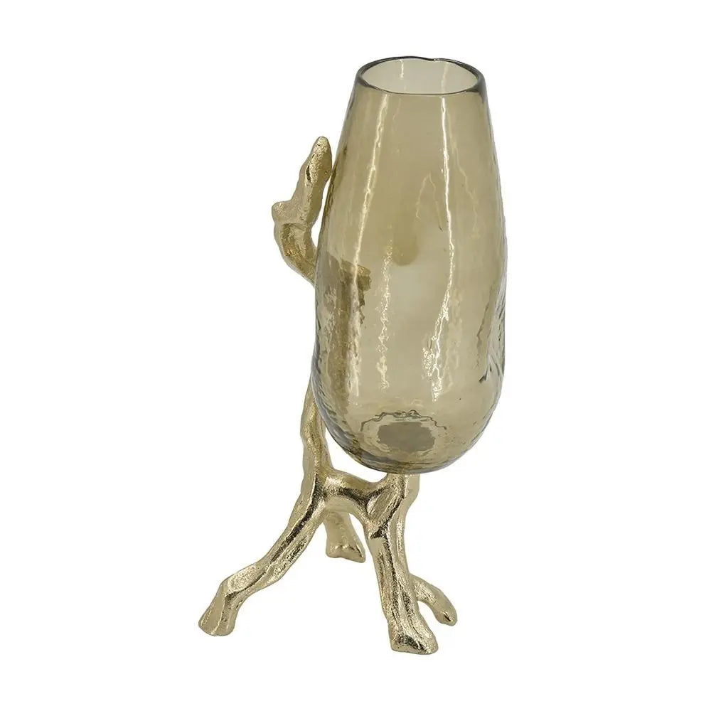 18" Champagne Glass And Metal Table Vase - NOBLE HOME INTERIORS