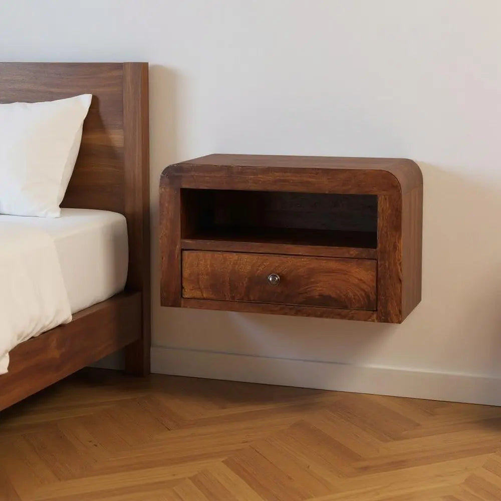 18" Chestnut Solid Wood One Drawer Floating Nightstand - NOBLE HOME INTERIORS